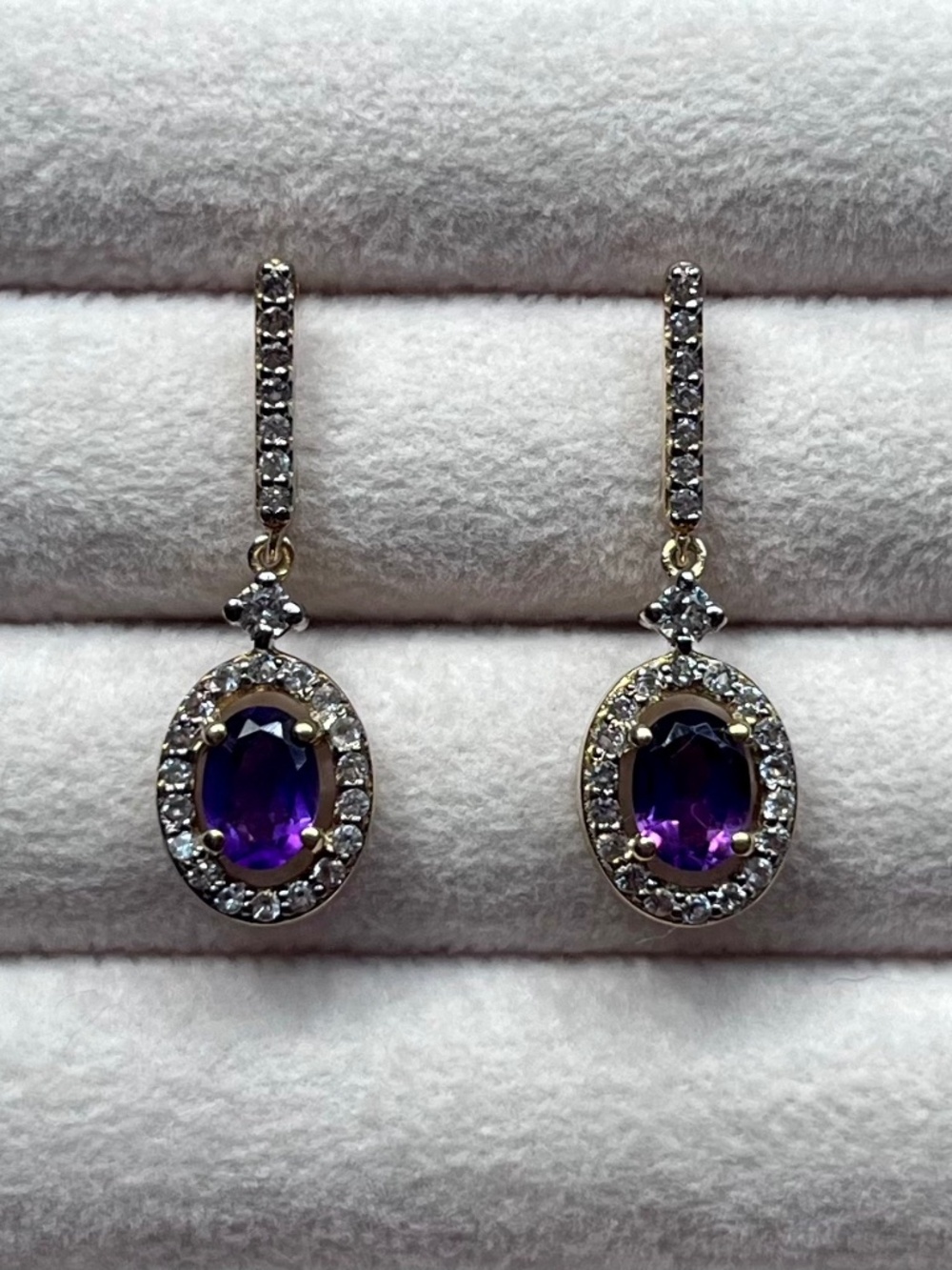 E115 | Amethyst & White Topaz Halo Drop Earrings